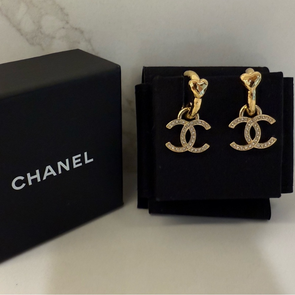 CHANEL Heart Logo Hoop Earrings